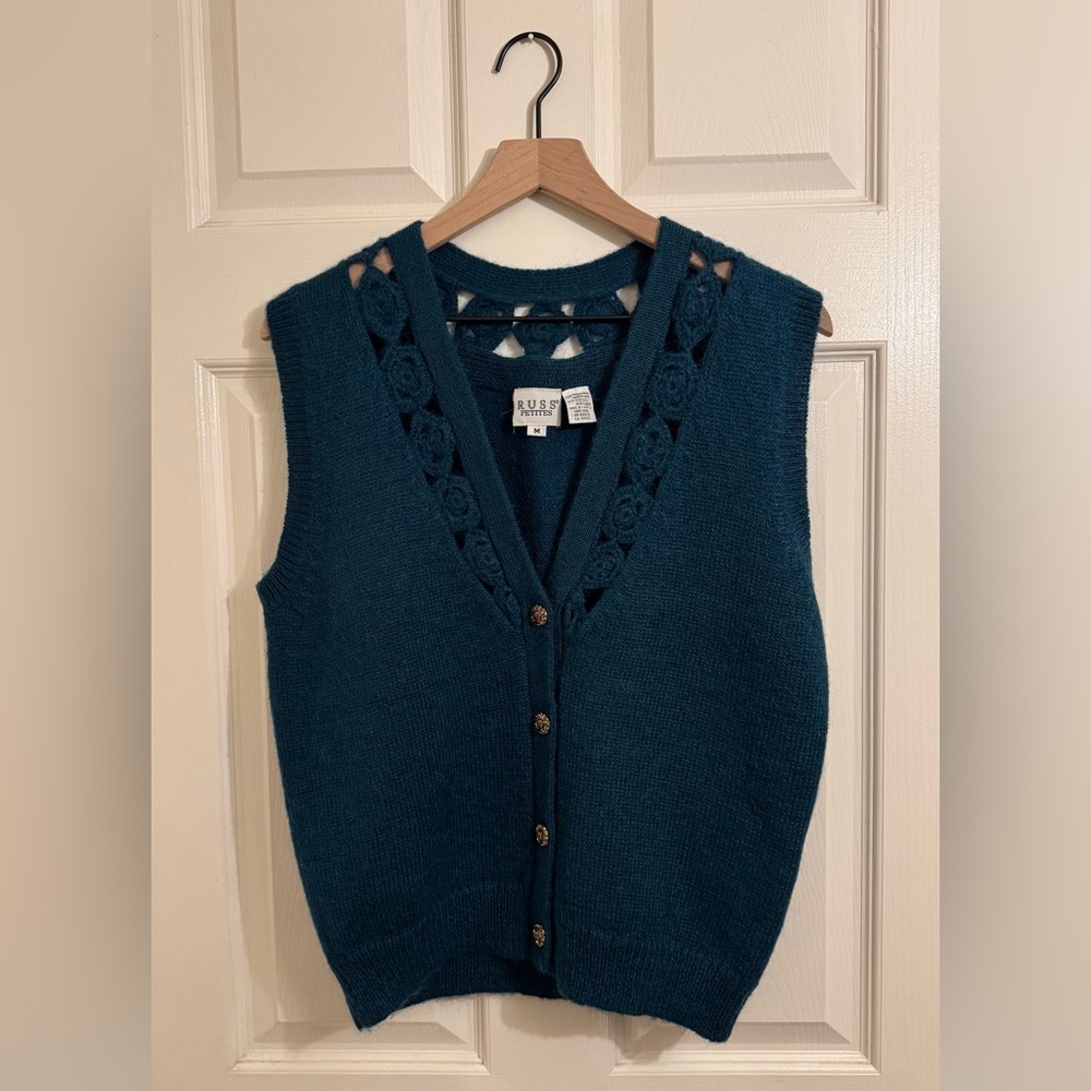 Russ Petites Teal Turquoise Mohair Blend Sweater Vest